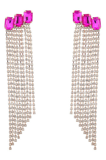 Fucsia Beaded Rhinestone Pendientes de Fiesta